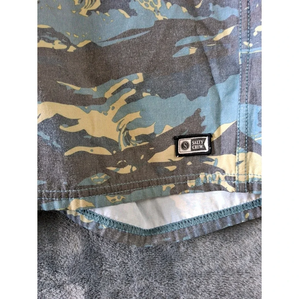 Salty Crew Mens Board Shorts Size 32 Tiger Camo Colorblock Blue Grey Swim Trunks